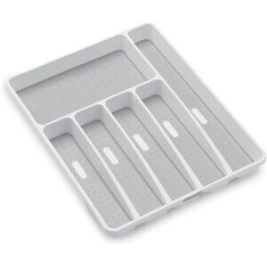 Kitchen silverware tray drawer organizer white utensil holder nonslip large BPA